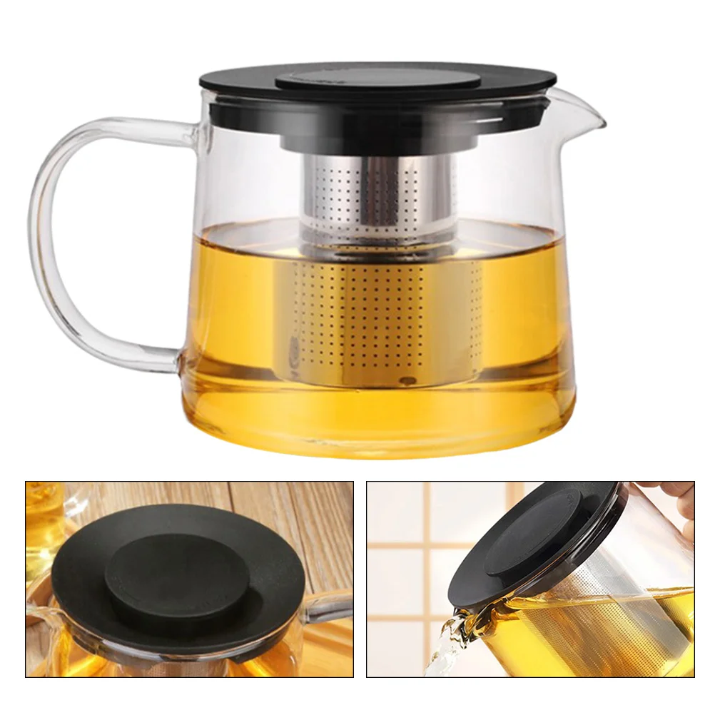 

1Pcs 1500ml Glass Teapot Heat Resistant Air Vent Lid Anti Slip Base Elegant Handle Coffee Tea Kettle Glass Tea Pot