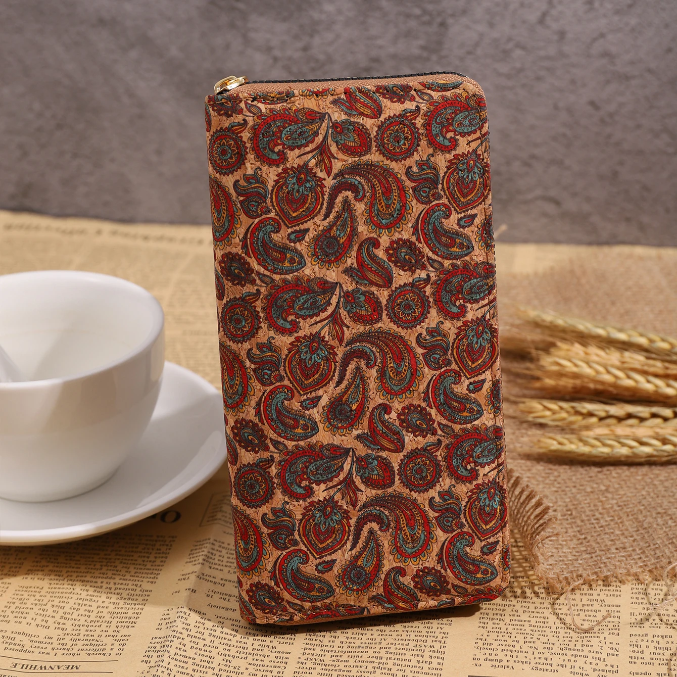 New multi-functional wood grain long wallet portable geometric multi-card wallet personality retro bohemian clutch