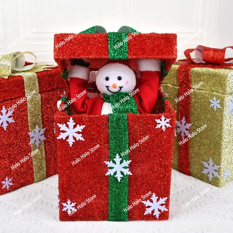 Christmas decoration open box snowman elk gift box with lights music window scene arrangement Christmas tree heap ornament