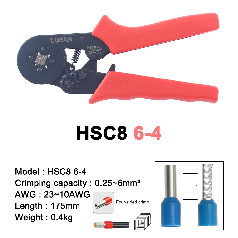 Tubular Terminal Crimping Tools, Alicador HSC8 6-4A para Terminais de 0, 25-6 mm2 23-10AWG, Alta Qualidade, Multitools, Alicatador de Mão