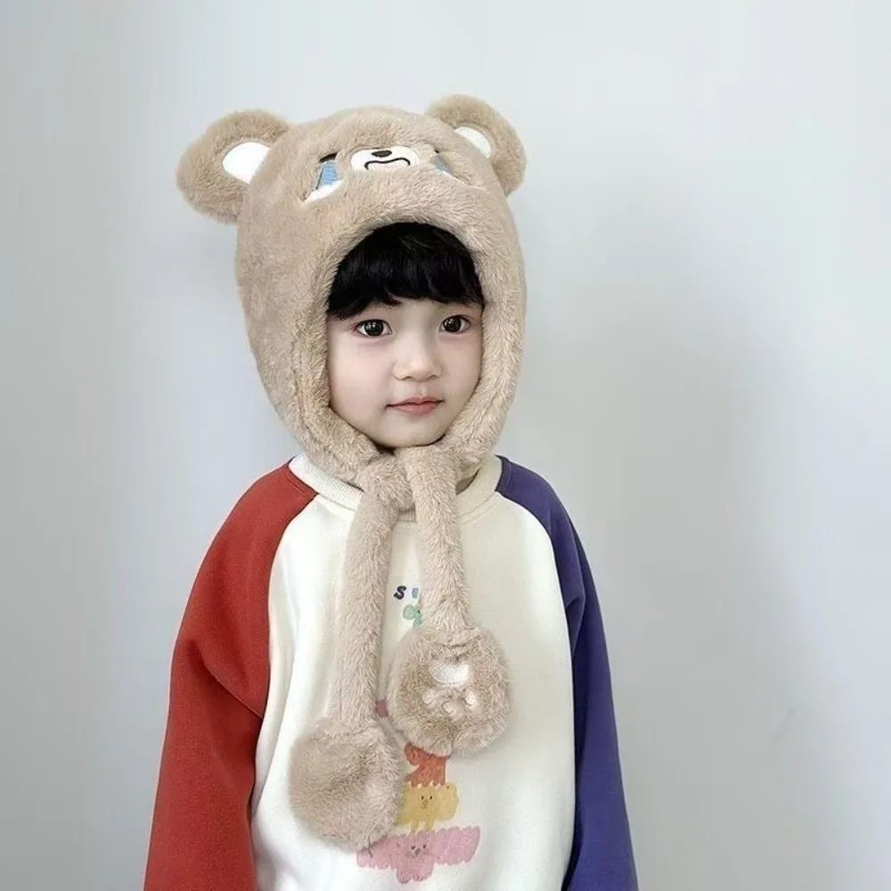 

Cute Plush Integrated Hat Scarf Set Warm Windproof Pullover Cap Coldproof Beanie Hat Kids