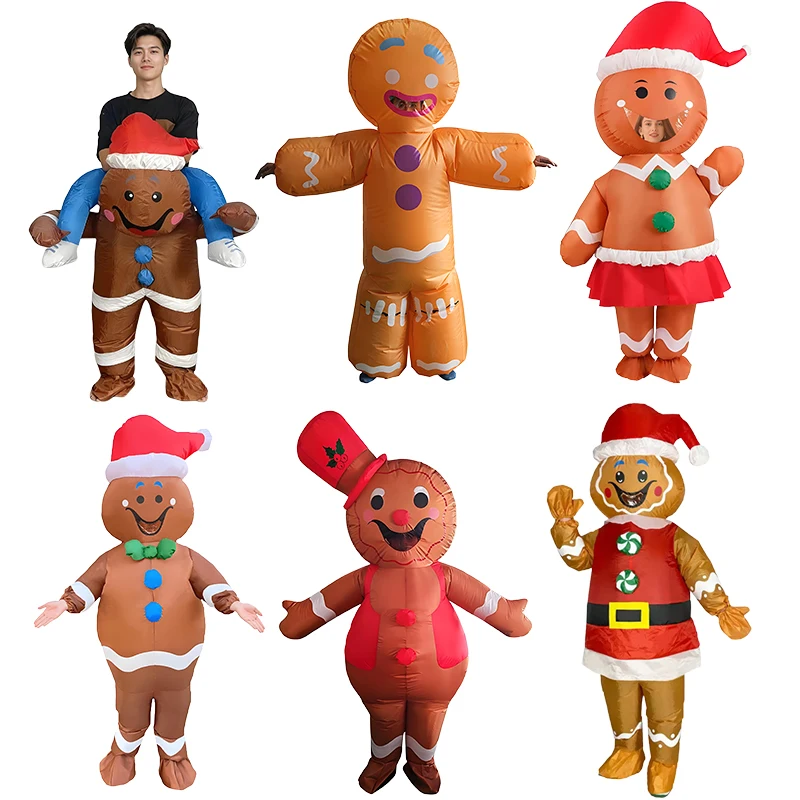 

Adult Christmas Funny Inflatable Costumes Gingerbread Man Woman Halloween Carnival Party Suit Special Use Role Props Clothing