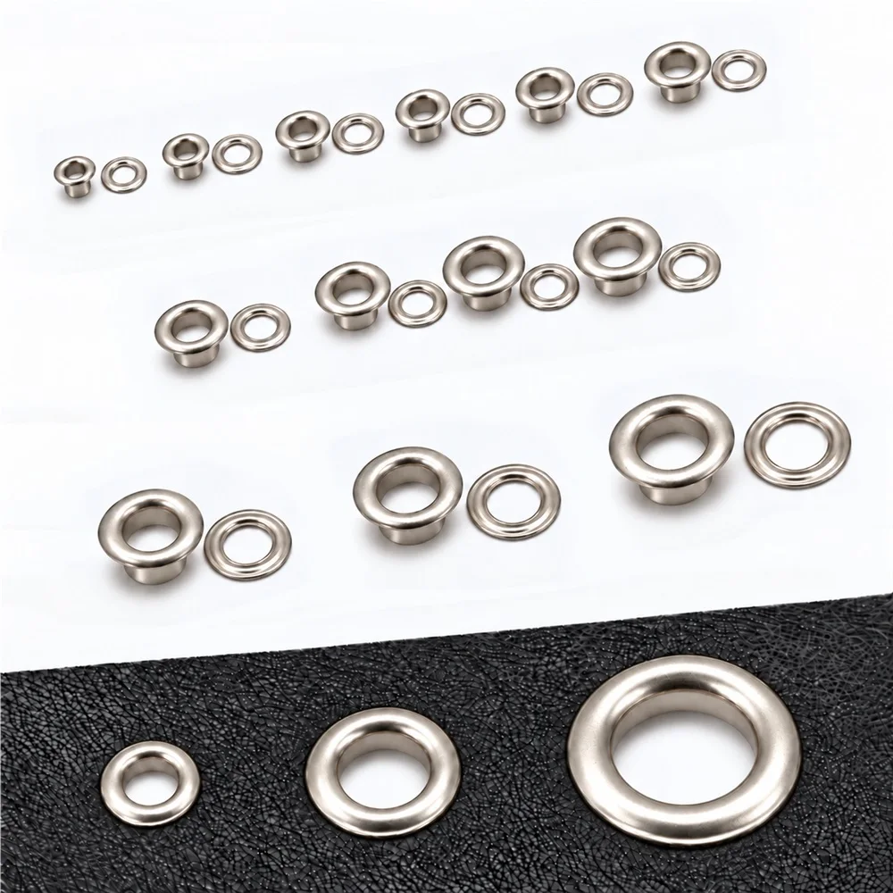 Silver Color Copper Eyelets with Washers, 3-20mm Inner Diameter Metal Grommets, 20-100 Sets per Pack for Leathercraft and DIY