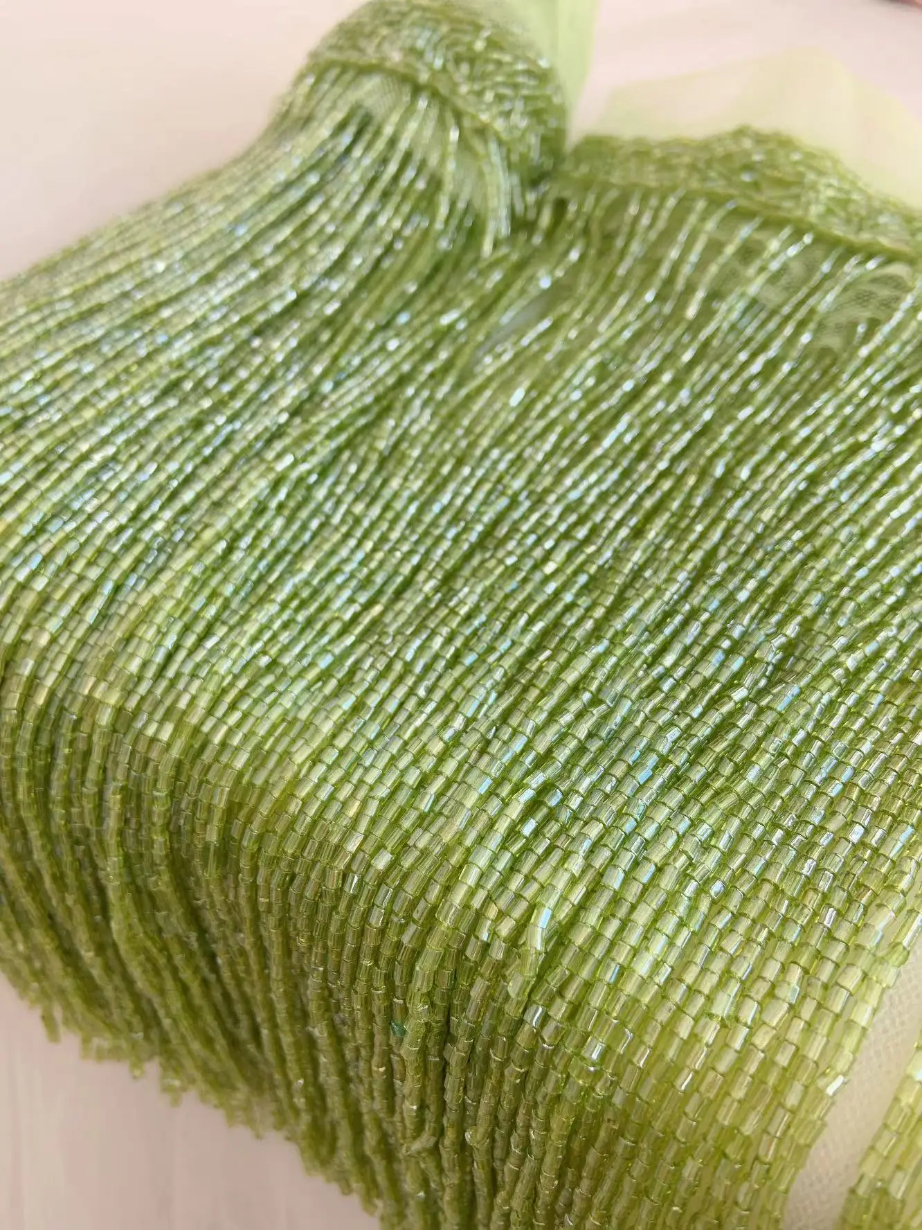 2 Yards Light Green Heavy Bead Fringe Trim Seed Tassel Tape for Sparkling Dance Decor,Haute Couture,Bags Sewing,Millinery Crafts