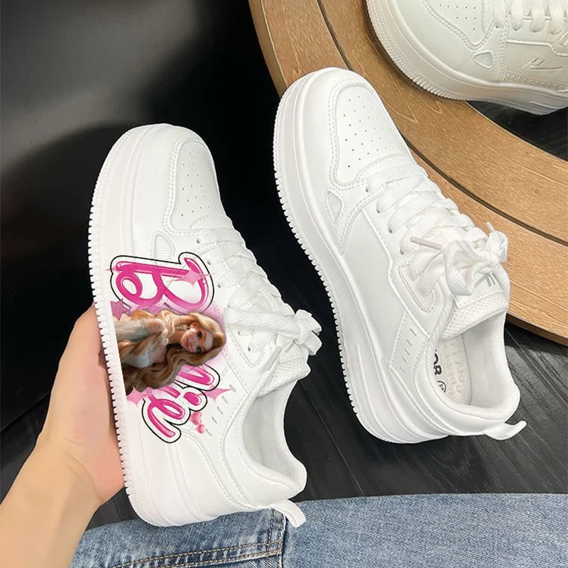 New Barbie Sneakers Fashion Autumn Winter Comfortable Breathable Soft Flat Shoes Kawaii Girls Boy Casual White Sports Shoes Gift