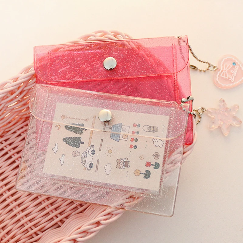 Monedero de PVC transparente con llavero para niñas, billetera pequeña bonita, tarjetero de identificación, monedero para tarjetas de visita, 1 piezas