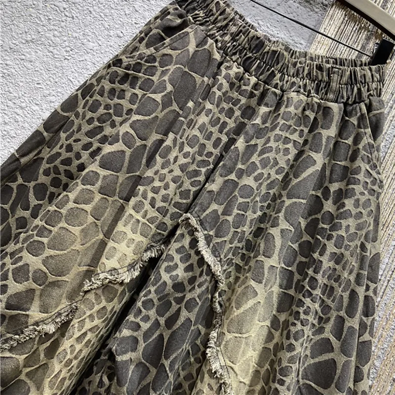 Frühling Herbst Neue Personalisierte Leopard Print Jeans frauen Elastische Taille Lose Übergroßen Rettich Harlan Denim Hosen Y2k Kleidung