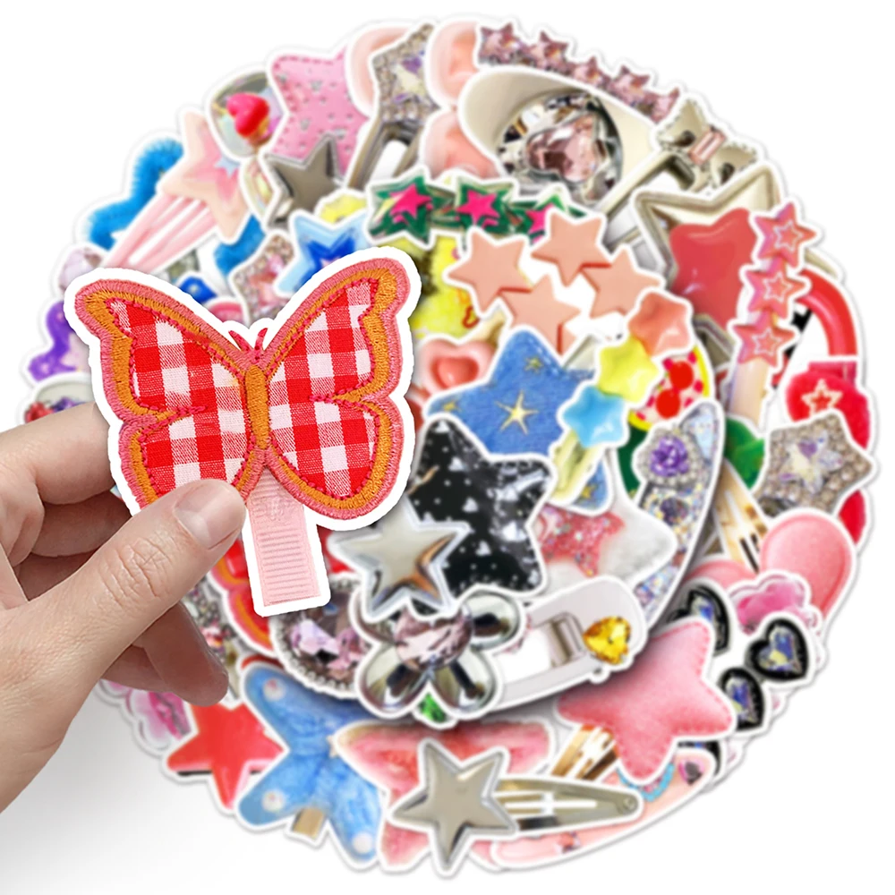 10/30/50pcs Cute Y2K Star Hair Clips Stickers Decals Cartoon Sticker DIY Phone Notebook Bike Skateboard Suitcase Graffiti Toys