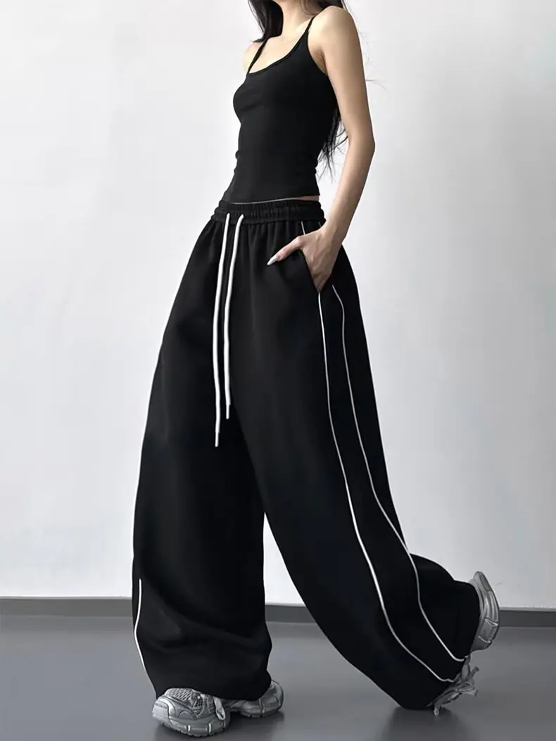 Damen Weite Hosen Frühling/Herbst Neuer Stil Locker Sitzende Slim-Fit Kordelzug Sporthosen Fließende Lässige Lange Hosen – Detail 8