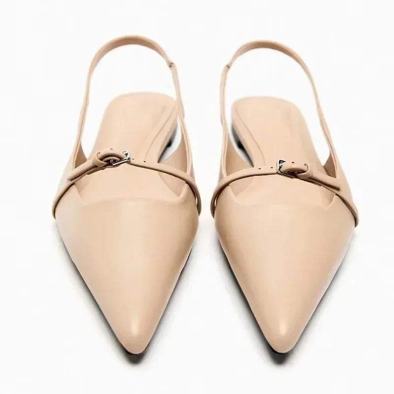 Fashion Women Slingback Flats For Women Summer New Pointed Toe Black Sandals Office Lady Mules Comfort Plus Size Flat Shoes