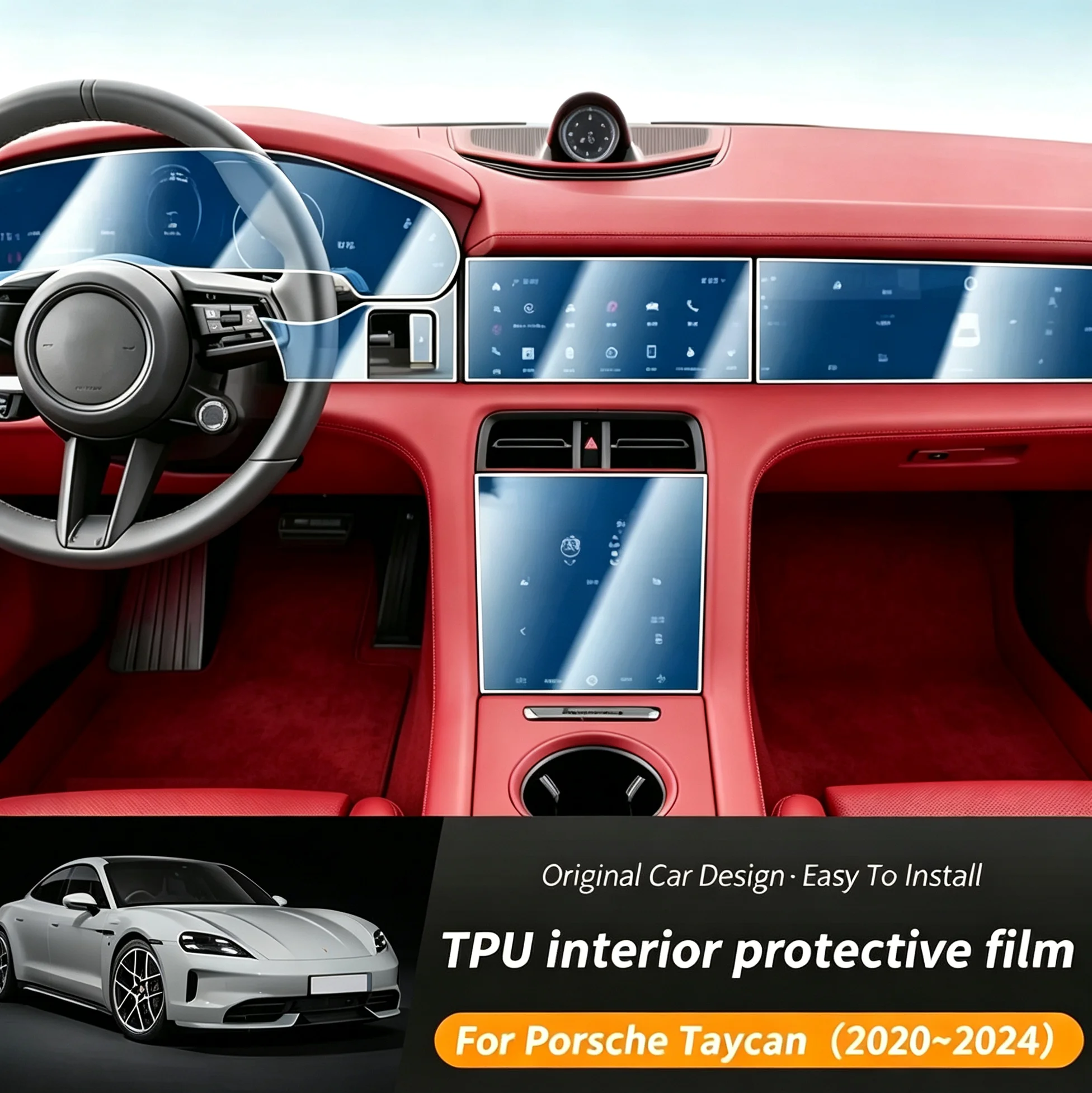 Für Porsche Taycan 2020-2024 Getriebepanel Navigationsbildschirm Automotive Innenraum TPU Transparente Schutzfolie Kratzfest – Detail 1