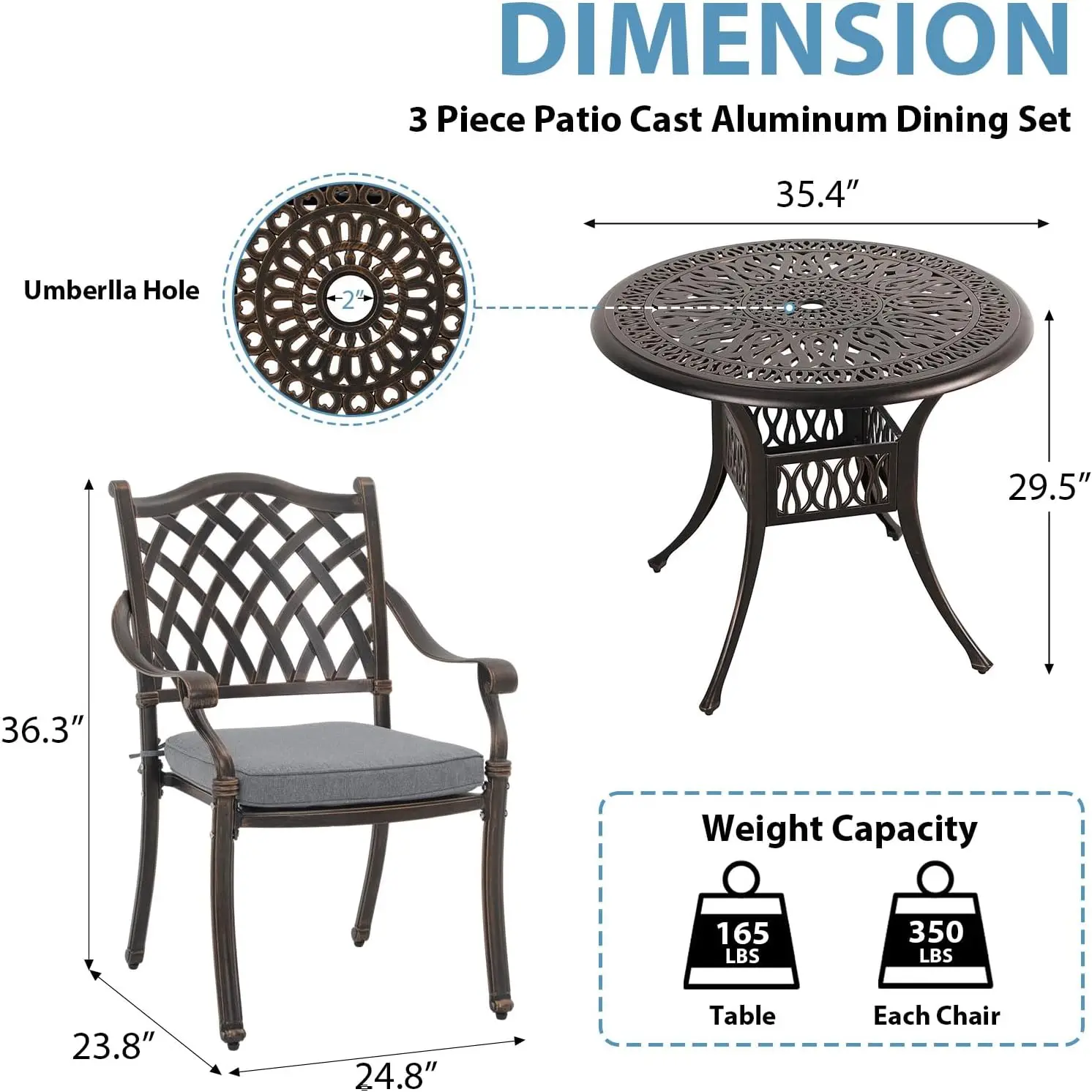 Stackable Chairs, Antique Bronze Patio Bistro Set for Balcony, Lawn, Garden, Backyard