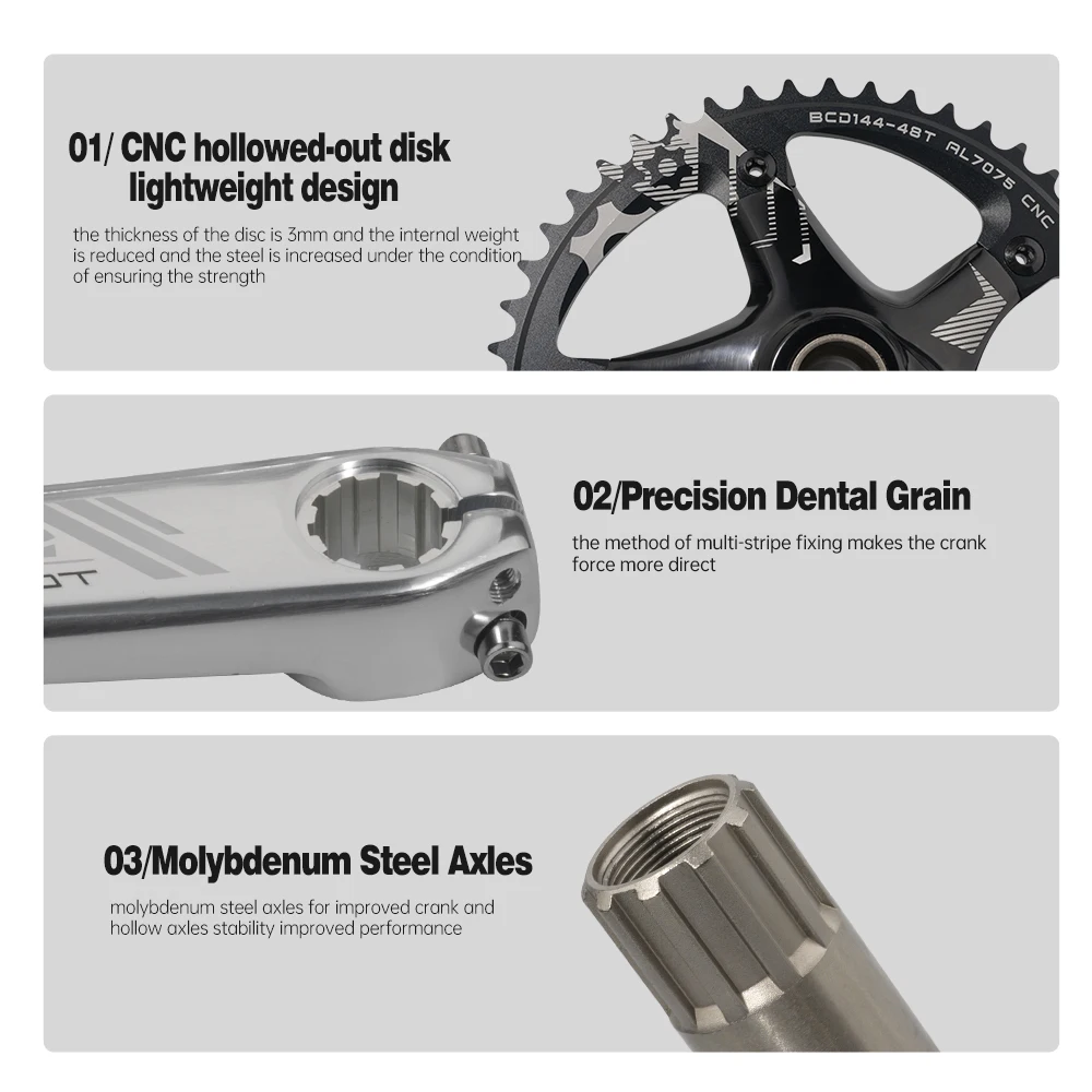 SKEACE Track Bike Crankset, 165mm 48T Fixed Gear, Round Fixie Crank for Bicycle Aluminium Alloy 144BCD Single Speed Chainwheel view 4