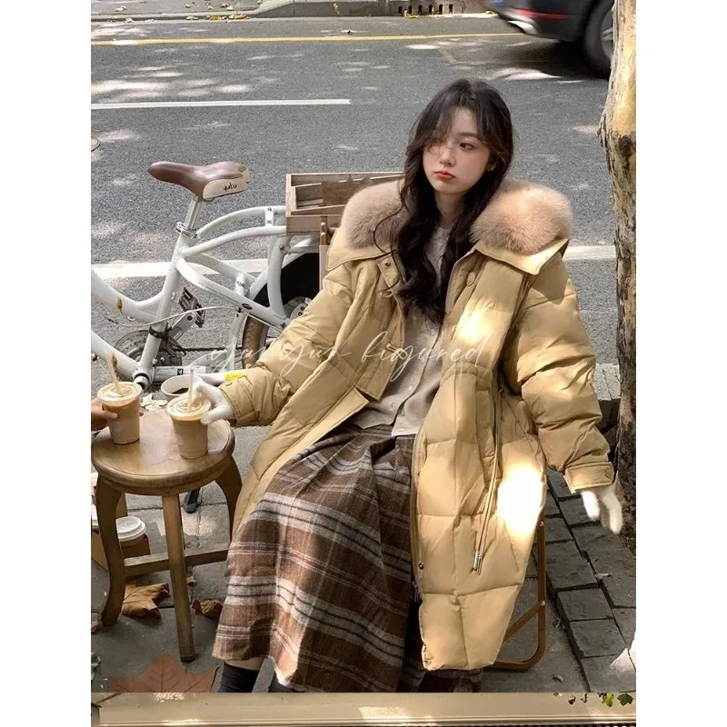 2025 Women's Winter New Loose Shawl Cotton Jacket Solid Color Long Style Over Knee Thickened Loose Cotton Jacket