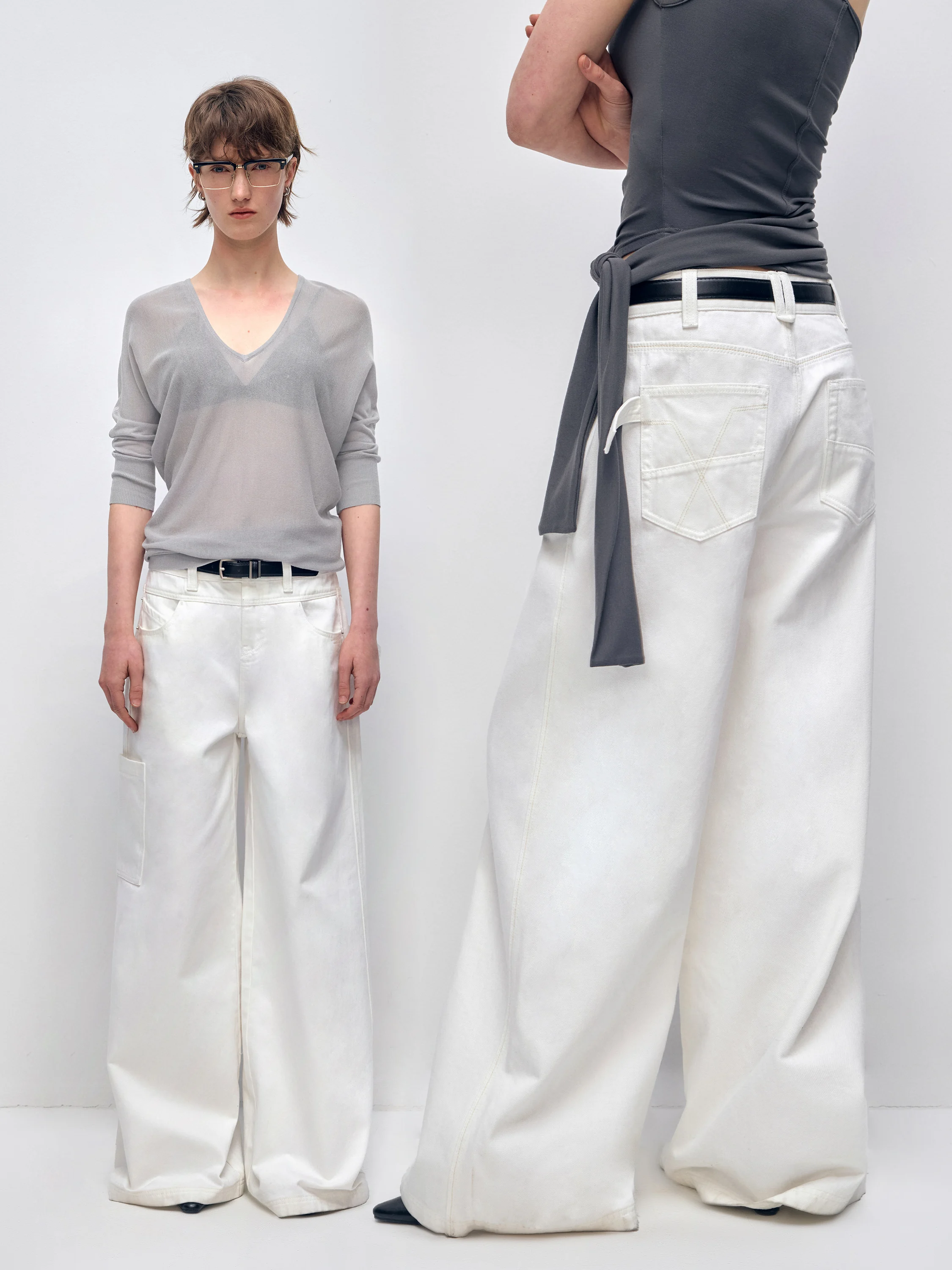 

Original Vintage White Soft Pure Cotton Low Waist Loose Wide Leg Jeans Light Fermentation Wa Proc Casual High Waist Jeans