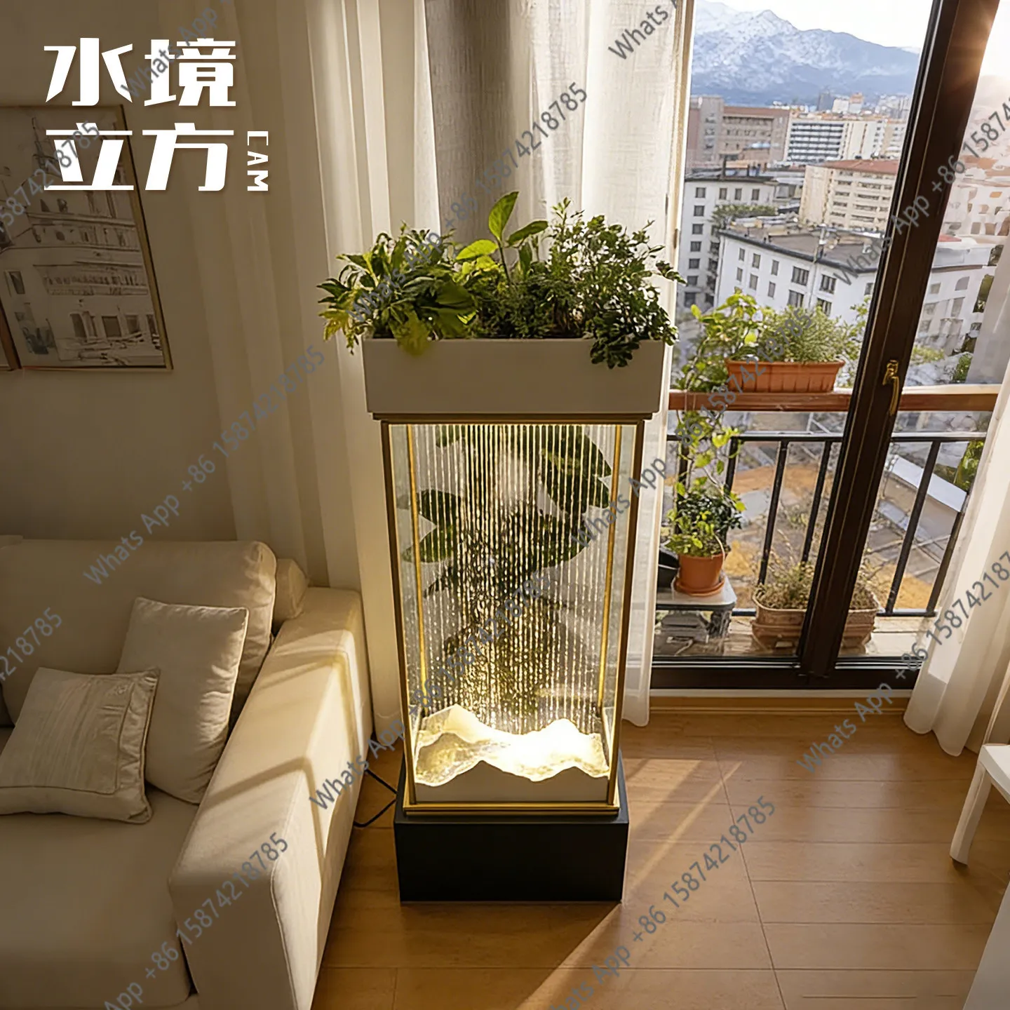 

Mn Stainless Steel Living Room Balcony Landscaping Landscape Floor-to-ceiling Water Feature Flower Stand Flowing Water Ornament
