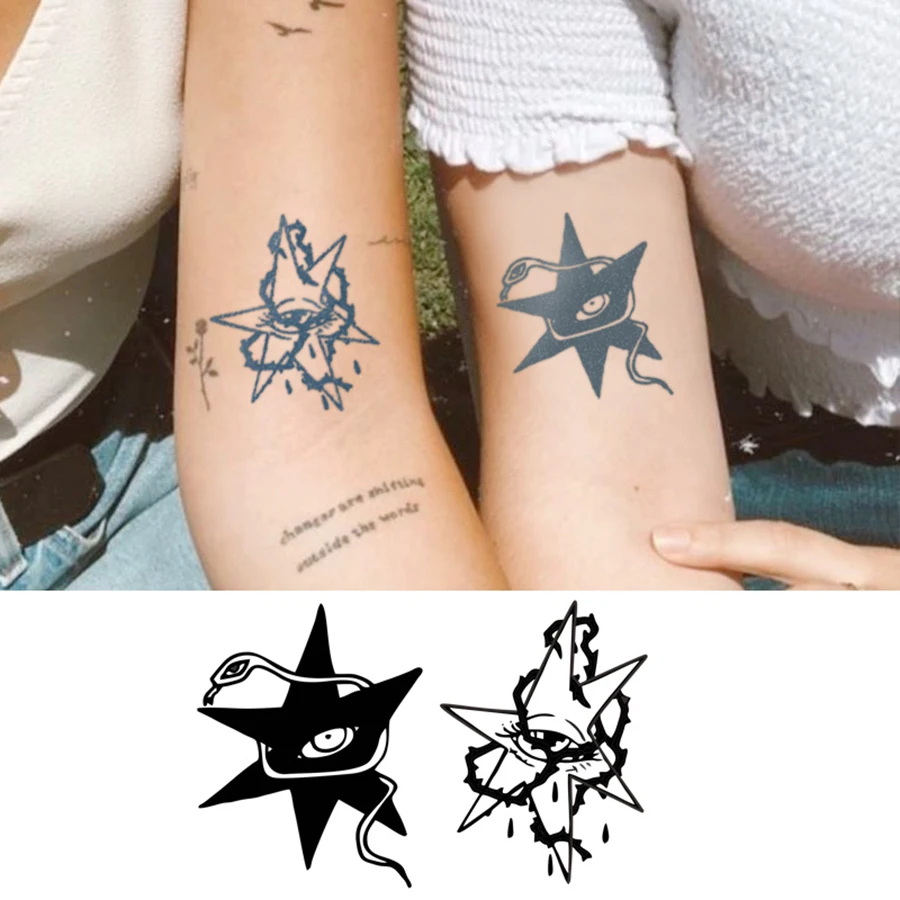 Herbal Tattoo Stickers with Quirky and Cute Black and White Hexagonal Star and Snake Patterns, Couple Tattoos for Valentine's Day, Men's and Women's Styles, for Hands, Neck, Legs, and Ankles, Long-Lasting Waterproof Tattoo That Lasts 15 Days