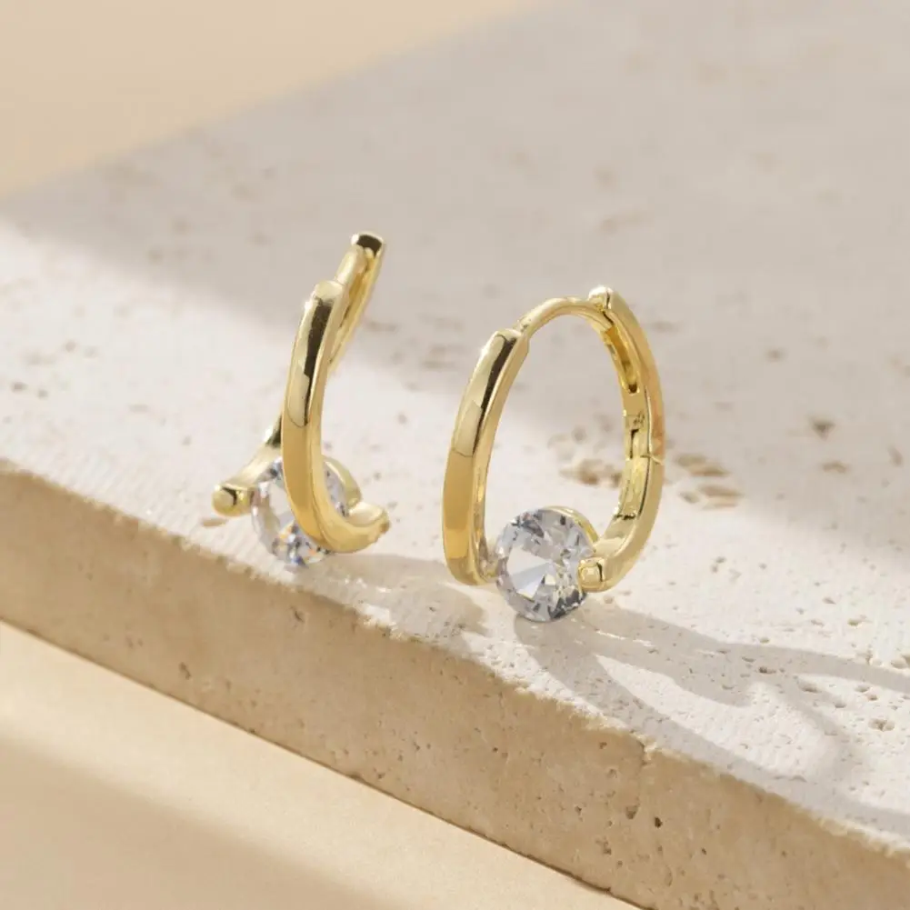 Electroplated Stud Earrings Women’s Cubic Zirconia Hanging Earrings Polished Irregular Huggie Studs Electroplated for Party