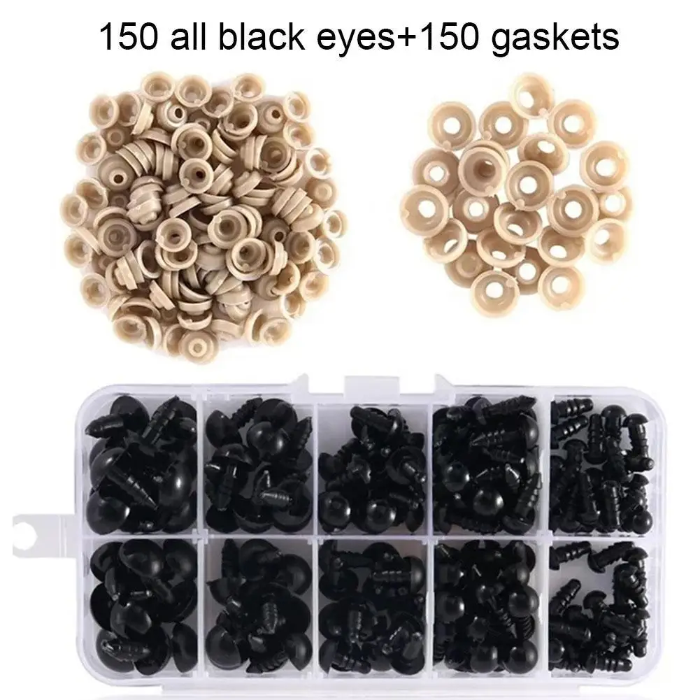 150pcs 6-12mm Eyeball Doll Accessories Black Plastic Plush Safety Eyes For Plush Toy Crochet Craft Dolls