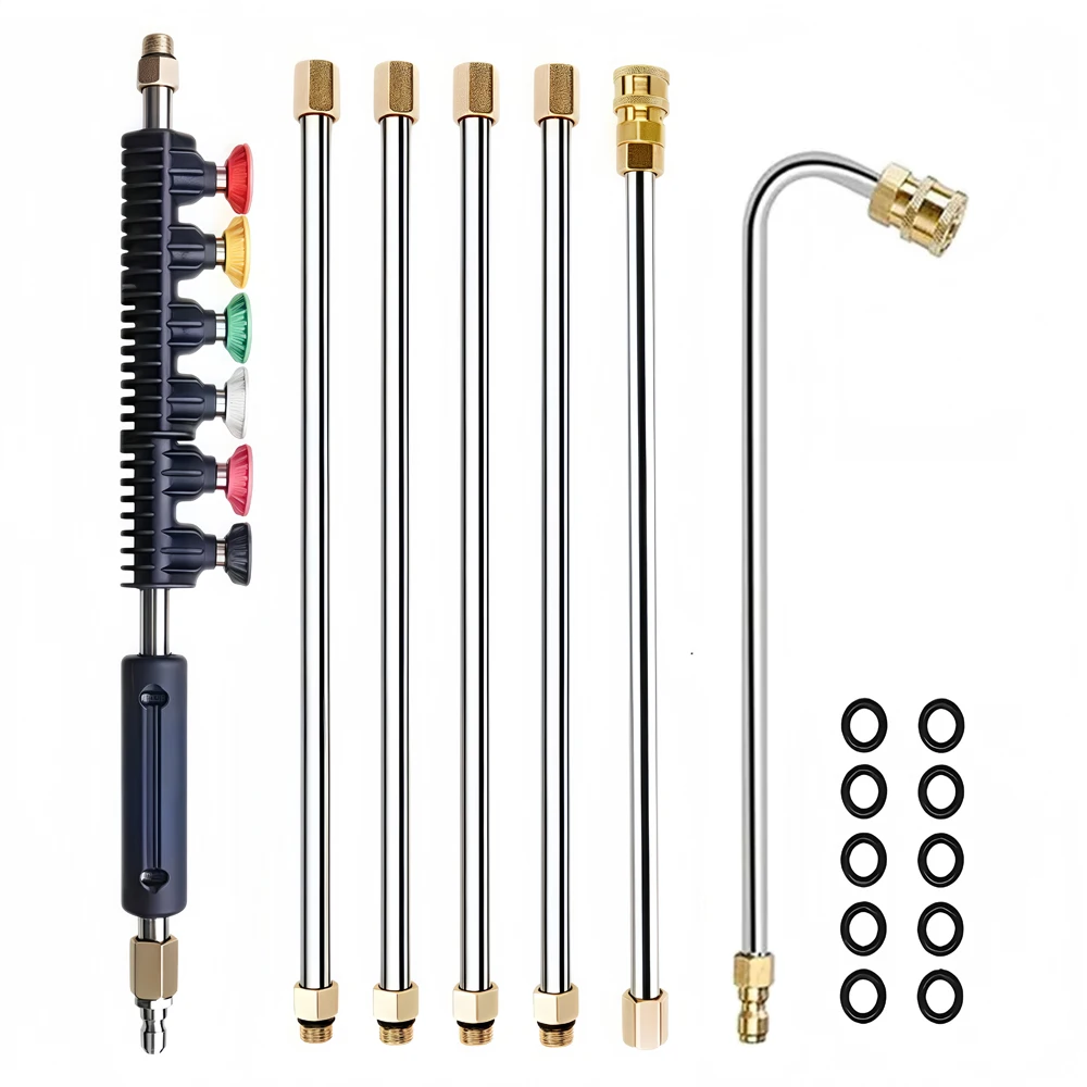 

1 Set Pressure Washer Extension Wand Set, Stainless Steel 6 Pcs Extendable Rods & 6 Nozzles with Different Spray Patterns