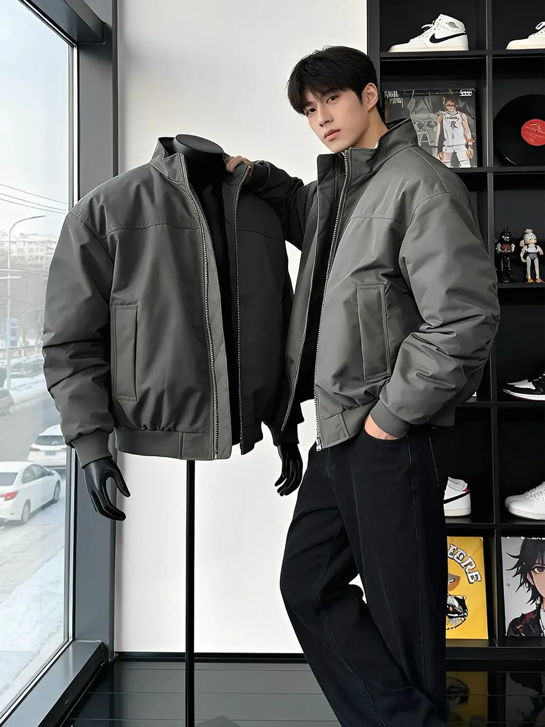 

Wolf ey American Sle Flight Jaet Cotton Workwear for Men Thiened ort Sle Stand Collar Winter Warm Outerwear
