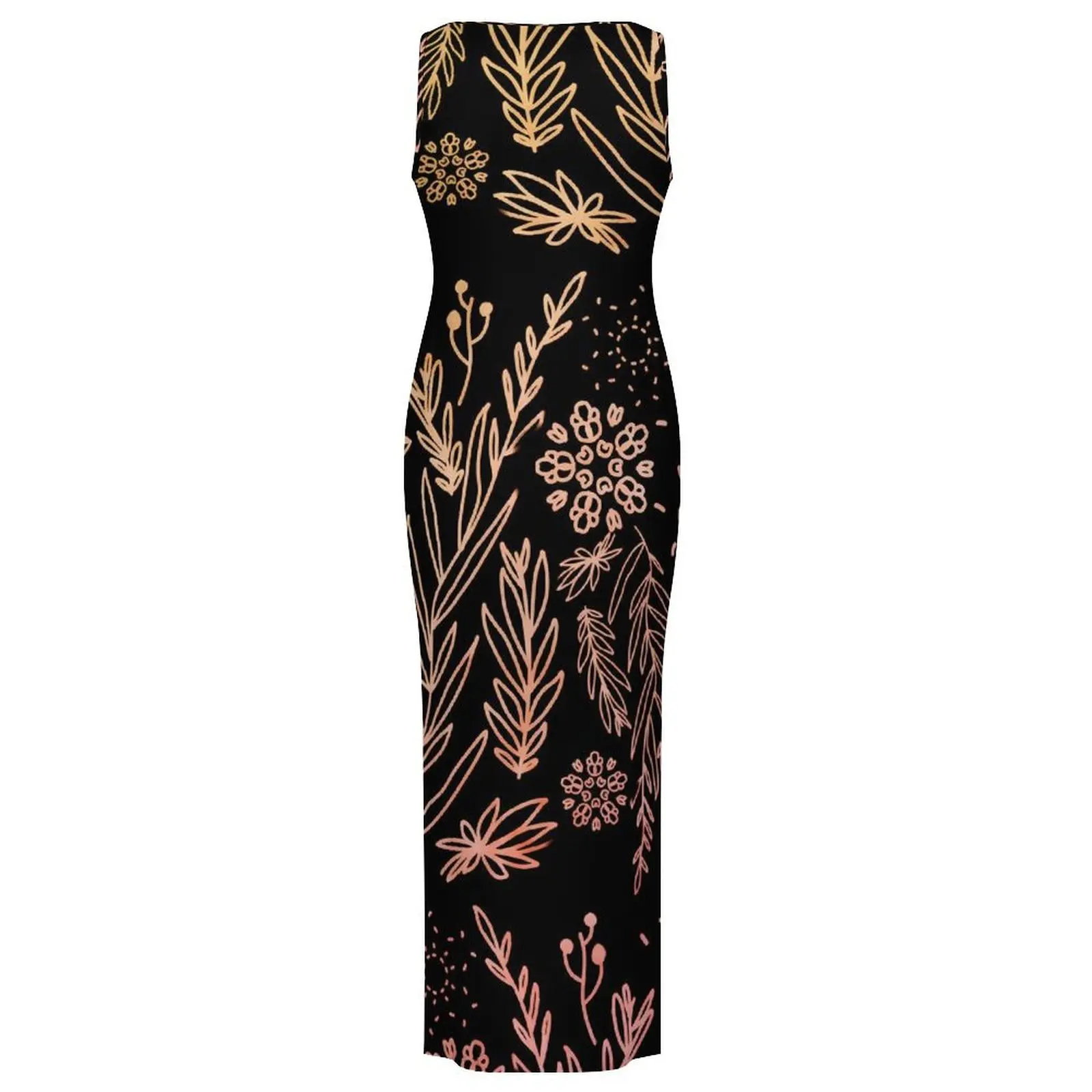 골드 로즈 플로럴 바디콘 드레스 여름 귀여운 꽃 슬림 섹시 맥시 드레스 여성 민소매 디자인 스트릿 패션 드레스 큰 사이즈