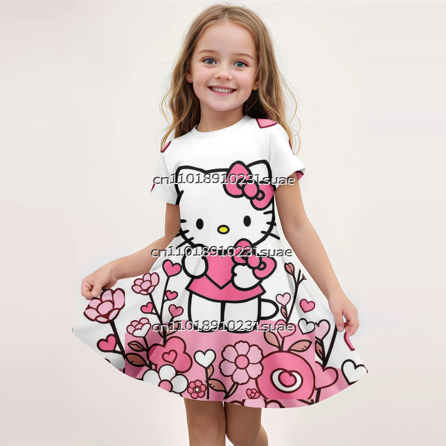 

2025 Children's Short Sleeved Dress Cute Cartoon Series Summer Girls' Baby 3D Printed Princess Dress Elegant Party Play Dress