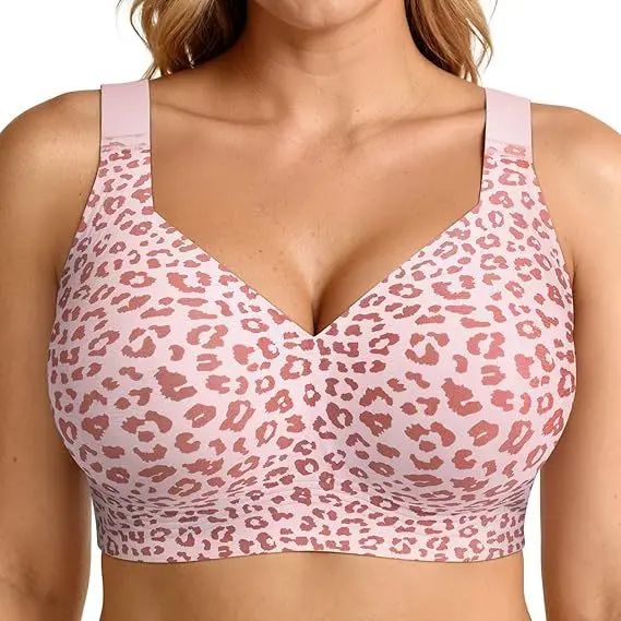 Naadloze bh's met luipaardprint, zonder beugel, push-up, draadloze bh, naadloze lift bh's, bh met volledige bedekking, grote maten, S-4XL