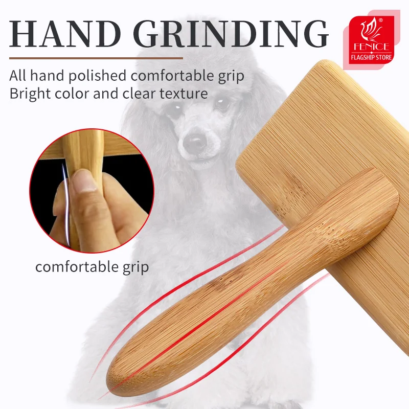 Fenice Wooden Dogs and Cats Slicker Brush for Removing Mats Tangles and Loose Hair Pet Grooming Comb for Long or Short Hair Dogs