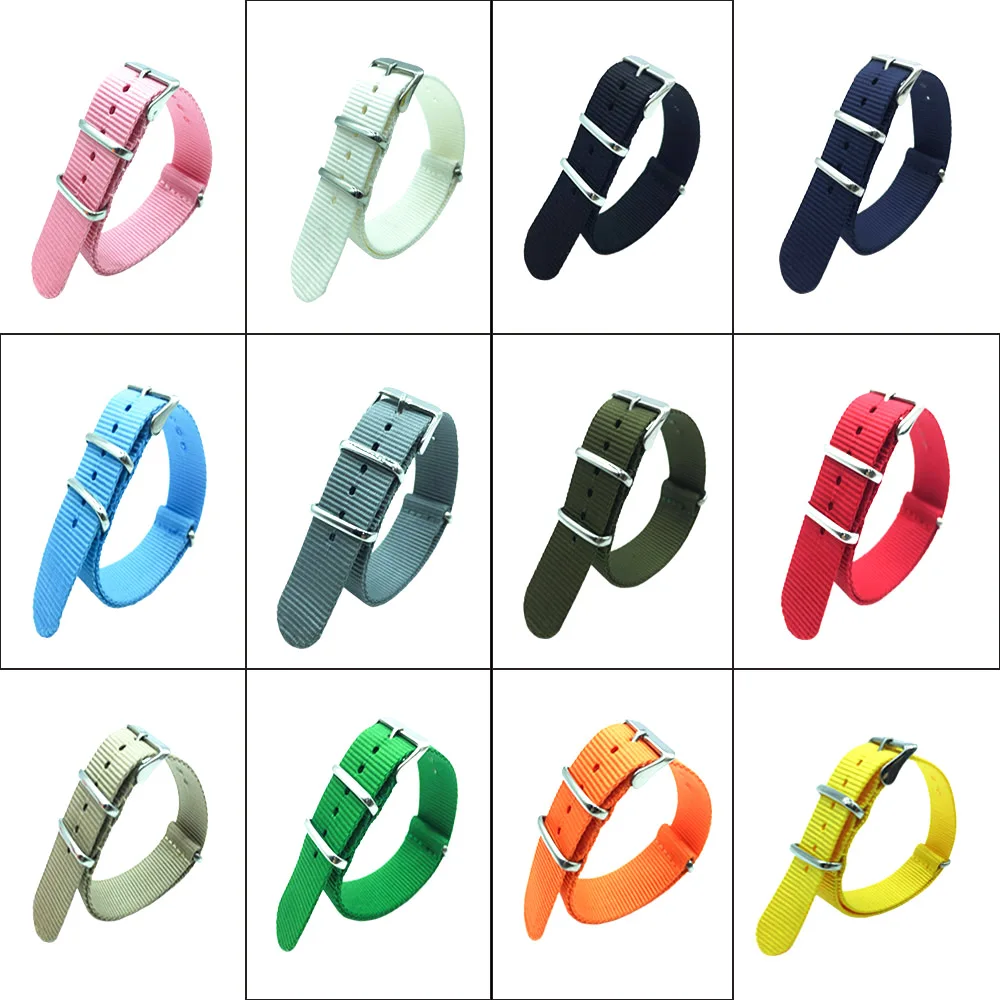 Nylon Nato Watch Strap 18mm 20mm 22mm Army Sports Fabric Wristband Belt  5 Rings Universal Watch Bands