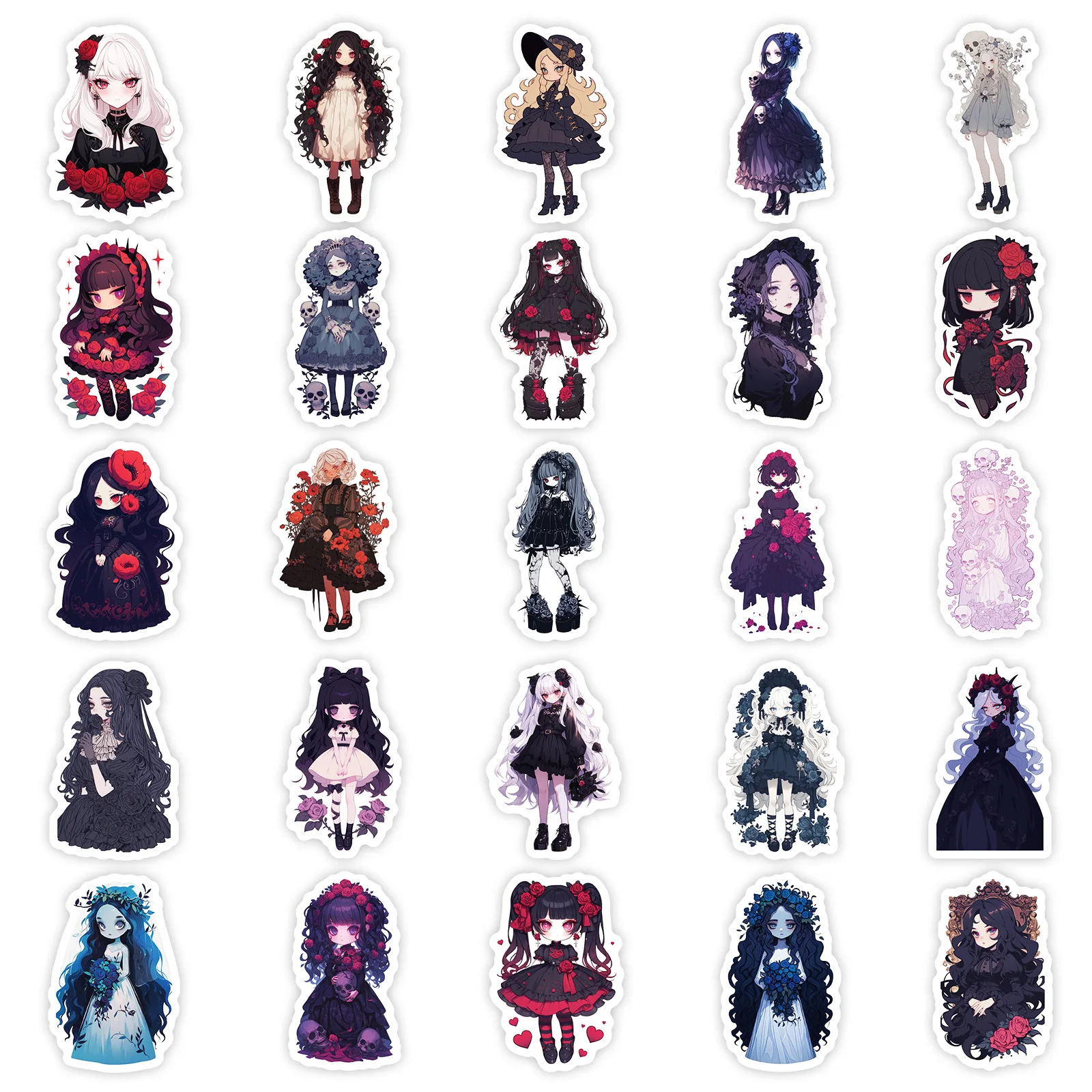 10/30/50PCS Gothic Girl Cartoon Stickers Dark Style Lolita Girl Graffiti Sticker DIY Diary Scrapbook Luggage Laptop Bike Guitar