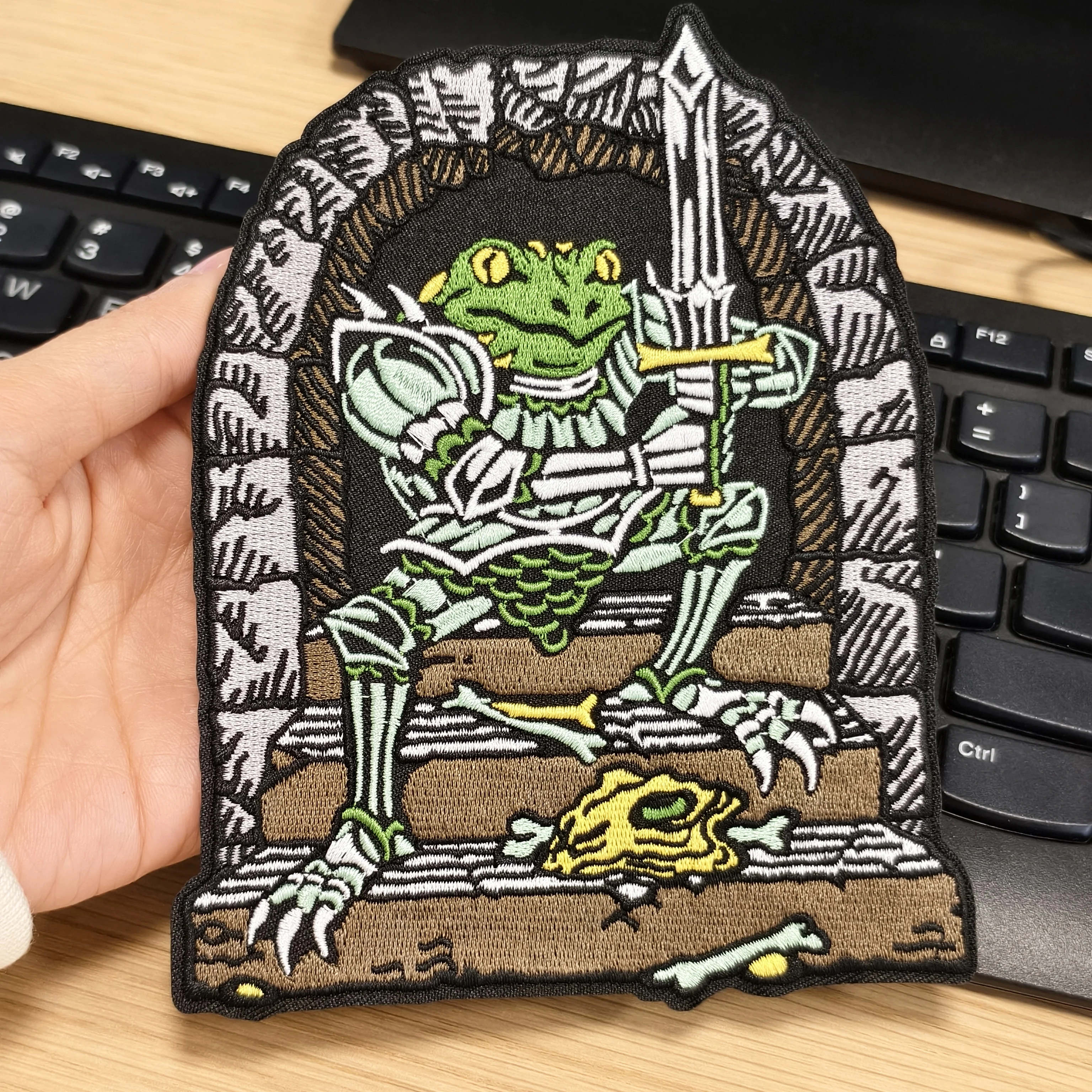 1PC Frog Knight In The Middle Ages Embroidered Patch Morale Badge DIY Gift Iron On Patches For Clothes Cap Jacket Trucker Hat