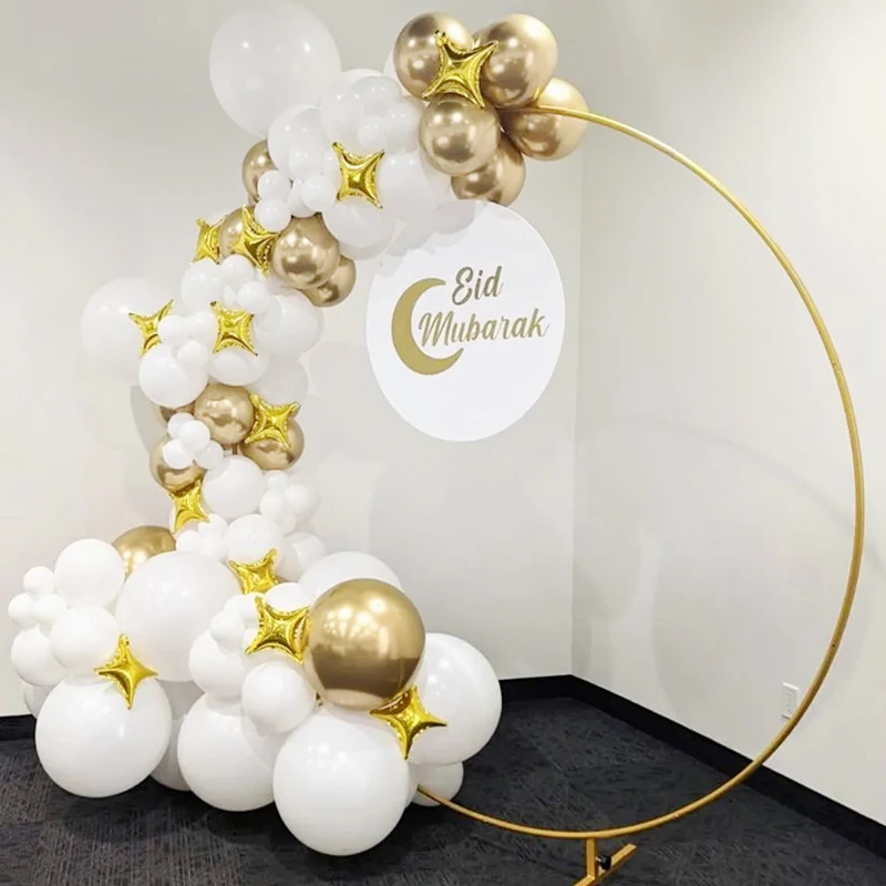 91pcs Gold Star Moon Eid Mubarak Balloon Garland Arch Kits Chorme Gold Latex Ramadan Mubarak Festival Party Ballon Decorations