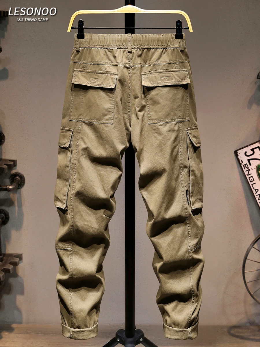 

Мужские хлопковые рабочие брюки премиум-класса, свободные прямые повседневные брюки, молодежные модные длинные брюки с множеством карманов, трендовая рабочая одежда