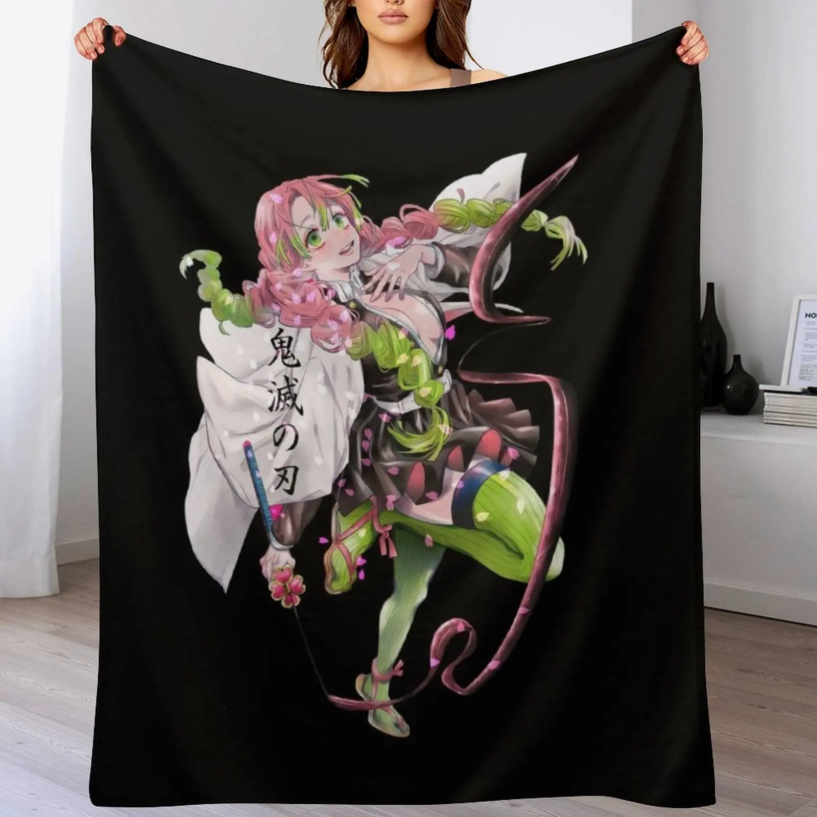 

mitsuri kanroji - kimetsu no yaiba Throw Blanket Furry Plaid Camping Blankets For Bed Blankets