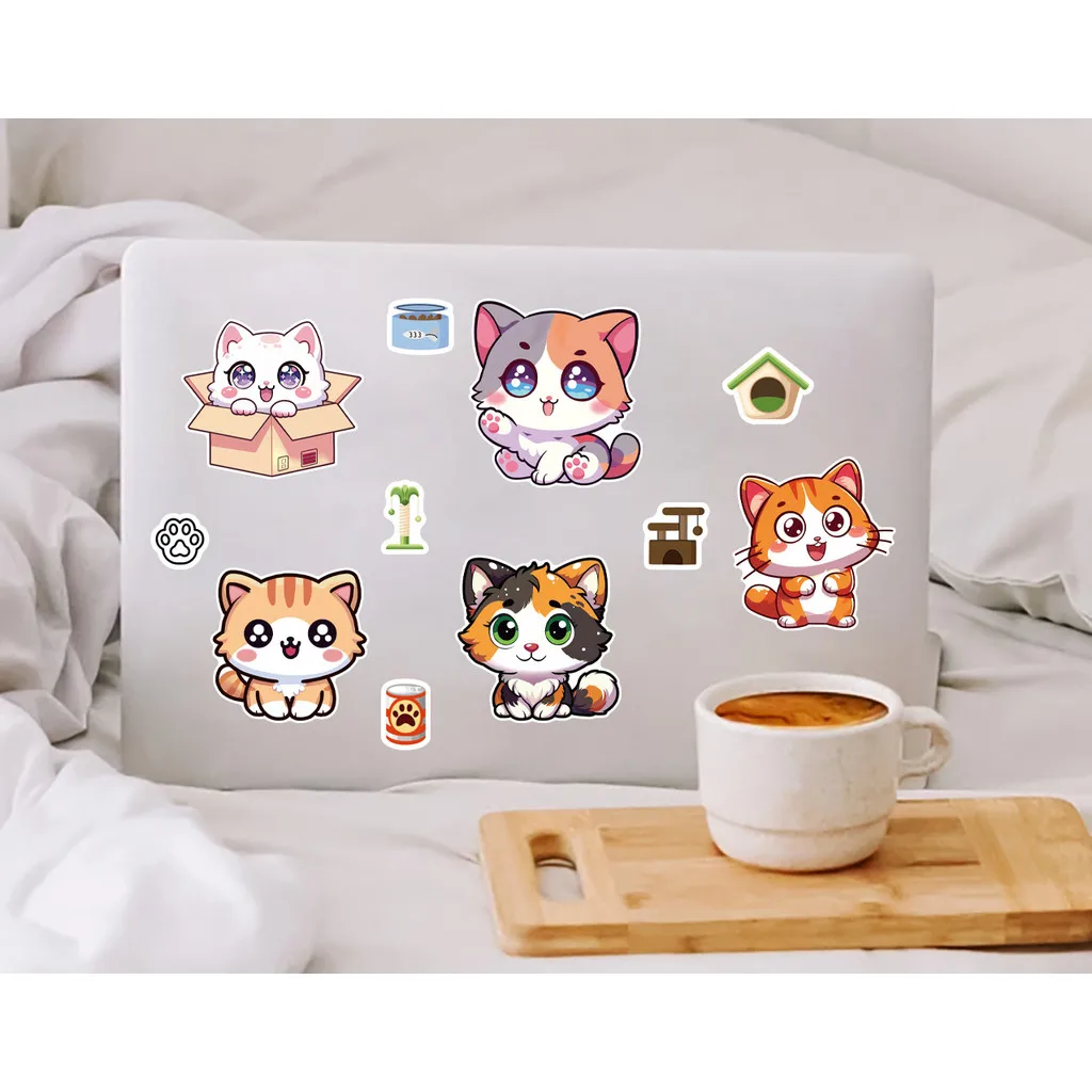 8 Pcs Cute Kitten Dress-Up Stickers - Cartoon Puzzle Kids' Toys, Waterproof Decor Decals for Notebook image 6