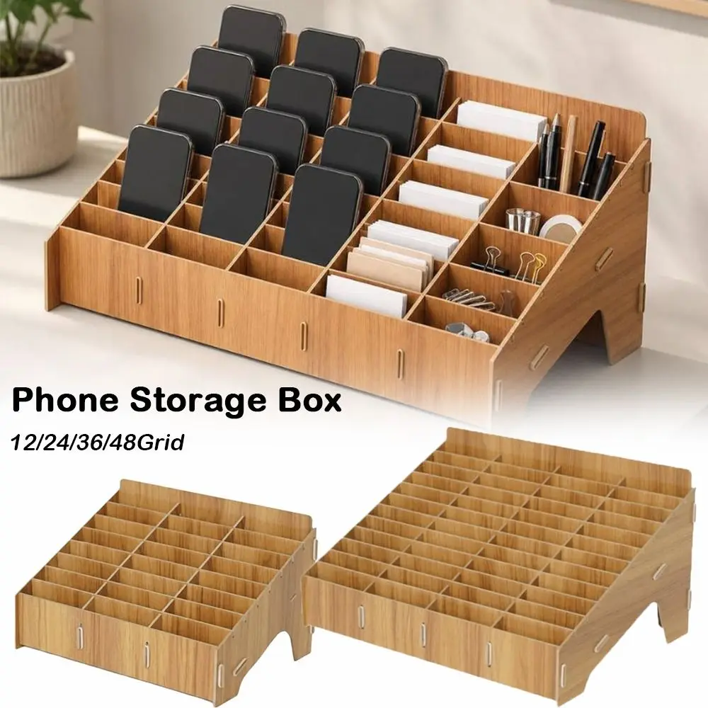 12/24/36/48Grid Phone Storage Box Wooden Multi Grid Phone Holder Stand Detachable Easy Install Desktop Organizer