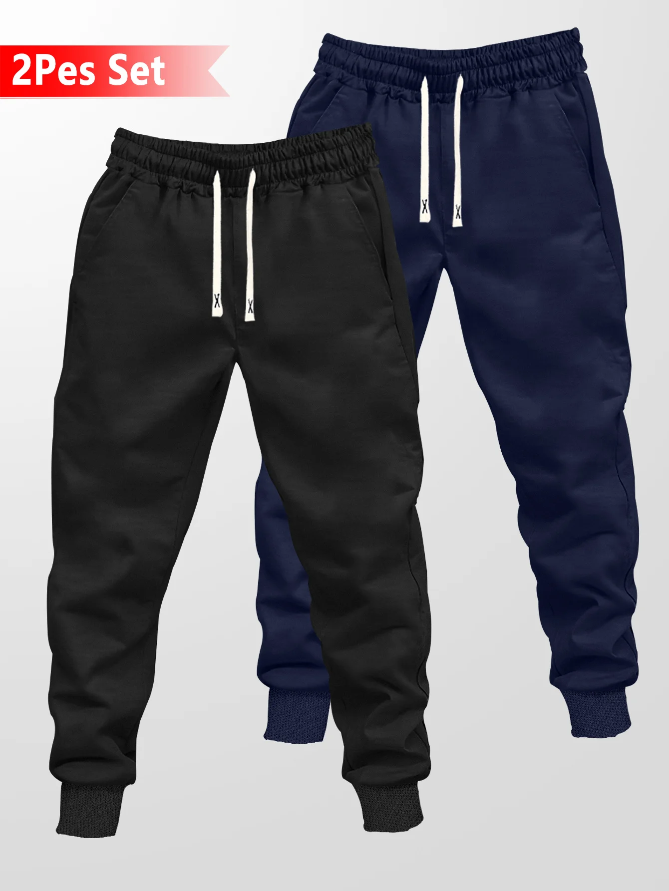 2 Stück Herren-Sport- und Funktionshosen für Frühling und Herbst, Herren-Fitnessbekleidung, Arbeitskleidung, einfarbige Hosen. – Detail 2