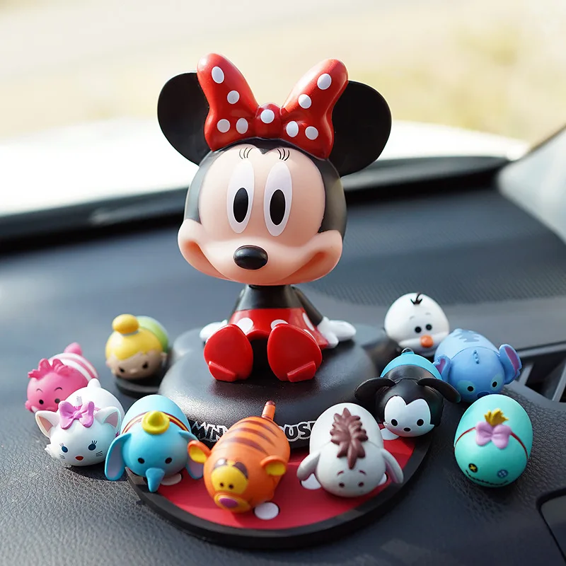 Disney Kawaii Mickey Maus Minnie Wackelkopf Anime Ornament Puppe Schütteln Kopf Cartoon Modell Auto Dekor Zubehör Kinder Hobby Spielzeug