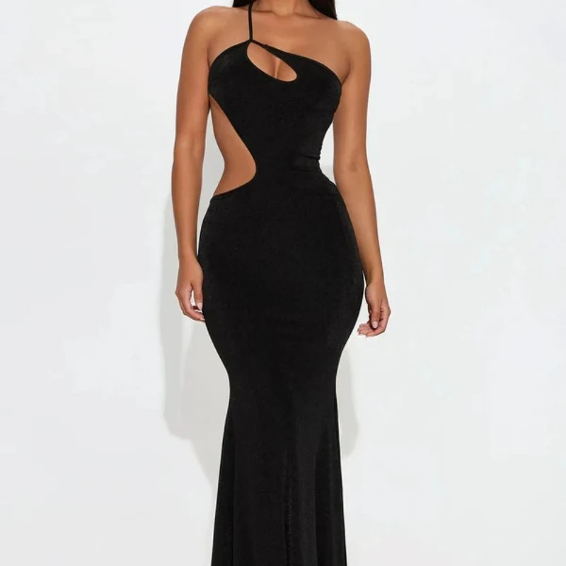 2026년 여름 유럽 미국 패션 비대칭 어깨 섹시 컷아웃 슬림 미디 드레스 여성용 트렌디 휴가복