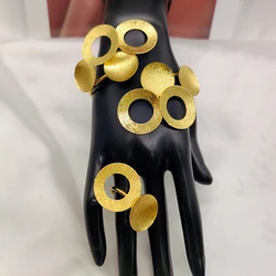 Luxury Cuff Bangle with Ring Set for Bridal African 18k Gold Color Circle Design Opening Bracelet and Finger Ring Set Weddings
