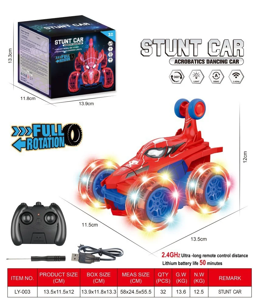 Dual 2Pcs Red Spider RC Stunt Car Bundle for Boys, Full Rotation Flip Light Up Stunt Car & Omni-Directional Drift Mecanum Wheel Remote Control Toy Cars, 2 Complete Sets With Controllers & USB Cables, Birthday Christmas Holiday Gift for Kids view 6
