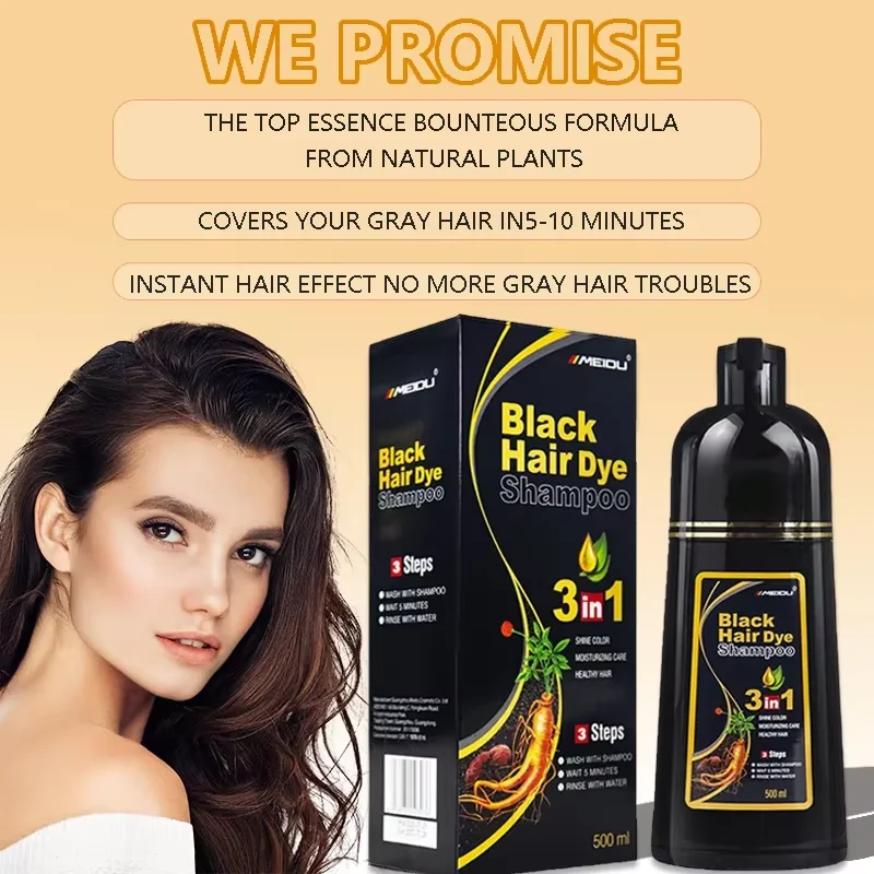 Meidu 3 In 1 Instant Coloring Shampoo Natural Black Color for Men Women Hair Dye Herbal Brown Purple Hair Dye Hair Dye Shampoo