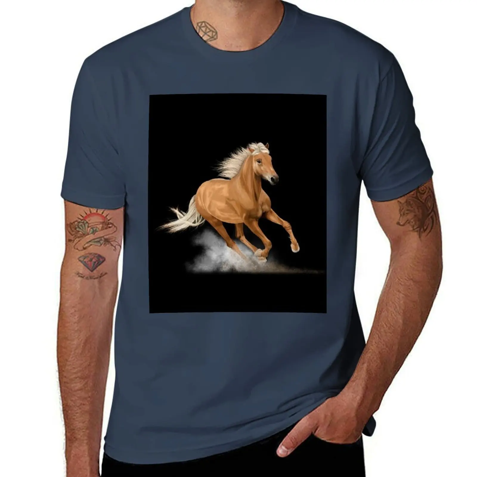 

Running Palomino Horse Painting T-Shirt t shirts for man graphic vintage man t shirt heavy cotton anime tshirt T-Shirt