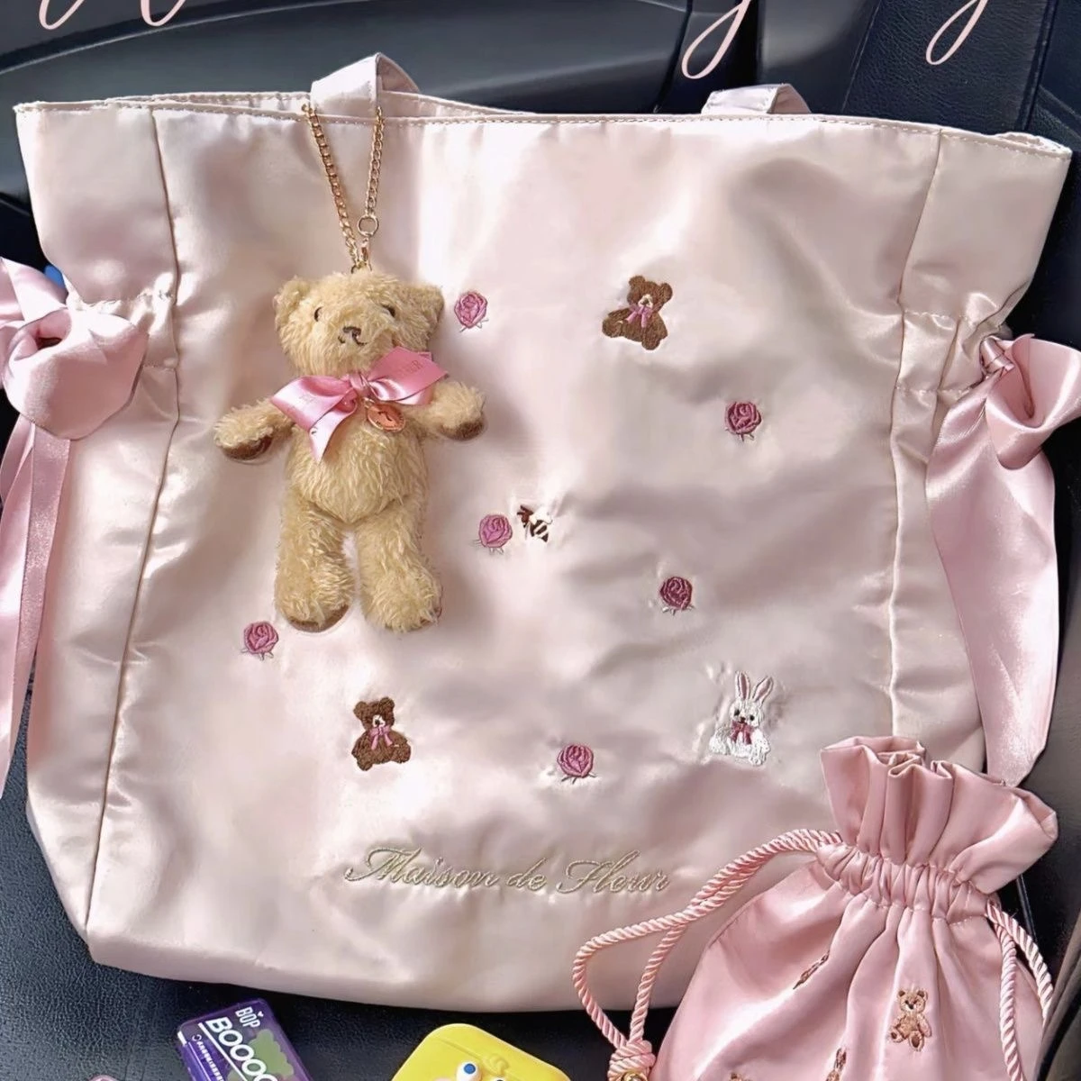 2024 New Shoulder Bags For Women Cute Rabbit Bear Embroidered Bow Handbag Pink Heart Large Capacity Tote Bag Girl Gifts