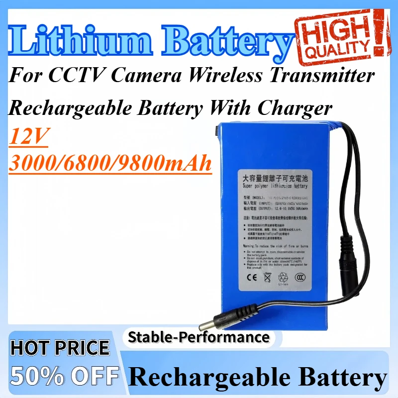 

12V 9800mAh Lithium Polymer DC Super Rechargeable Battery For CCTV Camera Wireless Transmitter Rechargeable Battery With Charger