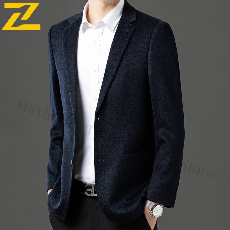 

2025 Winter Woolen Coats Premium Thick Office Formal Suit Jacket Men Business Casual High End Blazer Classic Long Coat