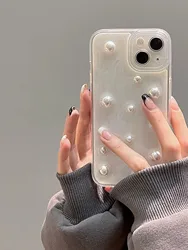 3D Pearl Suitable For 15 Pro Max Phone Case Drip Glue iPhone 13 12 11 14 Pro Minimalist 13 Pro Full Package Anti Drop Cover