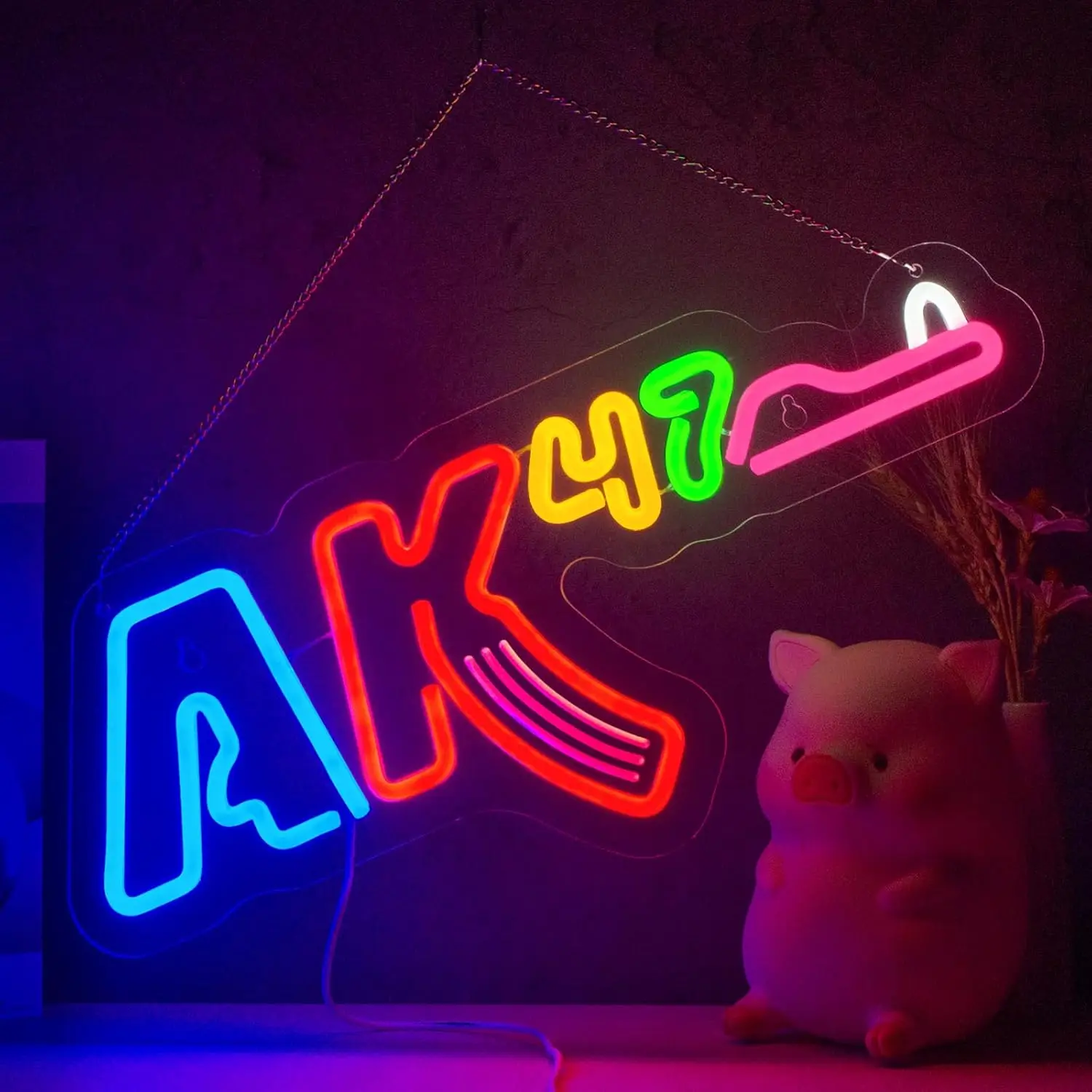 

AK47 Неоновая вывеска USB с регулируемой яркостью Пистолет Светодиодный светильник для гаража-бара Домашняя игровая комната Украшения для спальни personnalisé Подарочный ночник