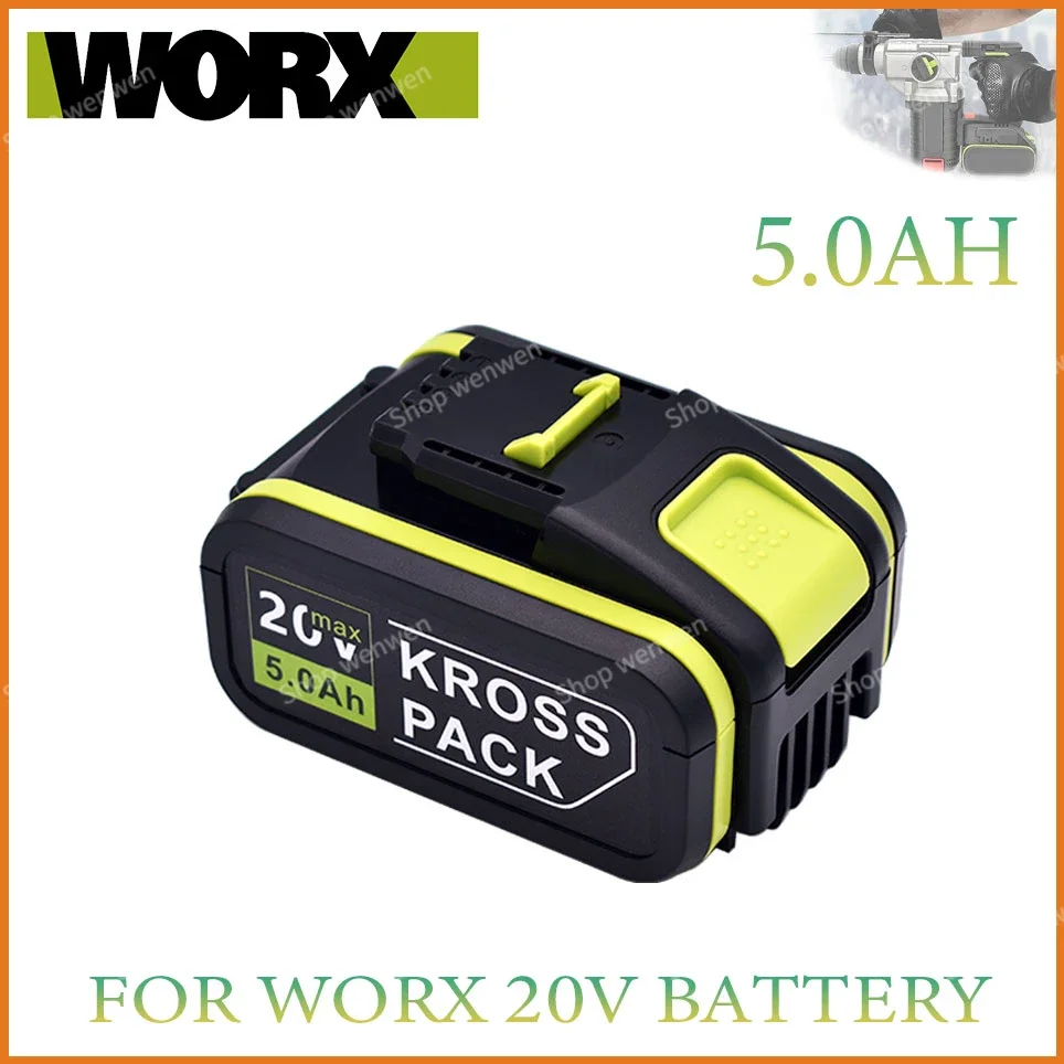 5.0Ah  20V  Lithium ion Replacement Rechargeable Battery for Worx WA3551 WA3553 WX390 WX176 WX550 WX386 WX373 WX290 WX800 WU268